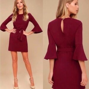Lulu's Elegant Burgundy Long Sleeve Dress
